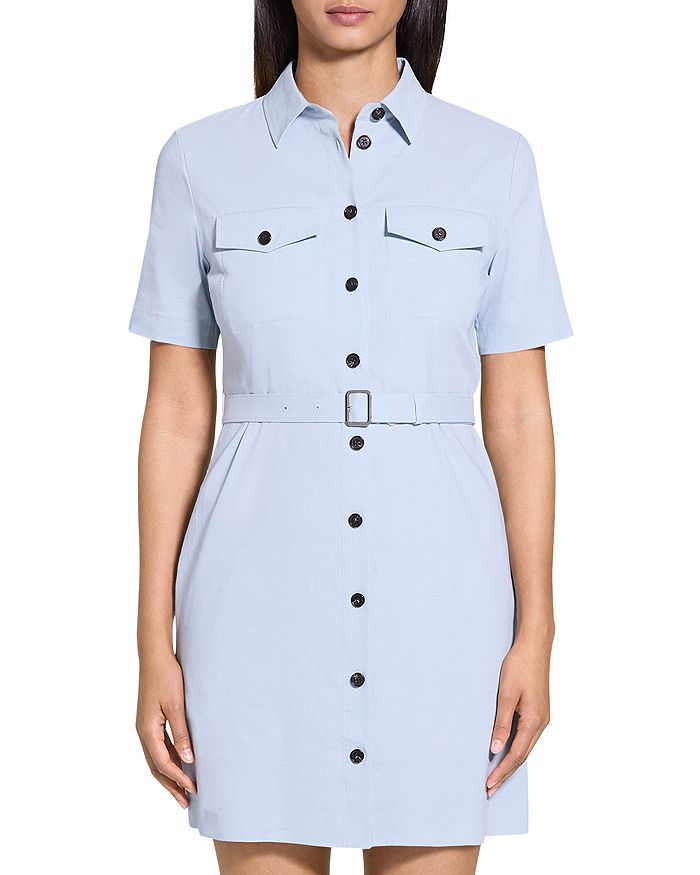 

Льняное милитари мини-платье Theory, синий