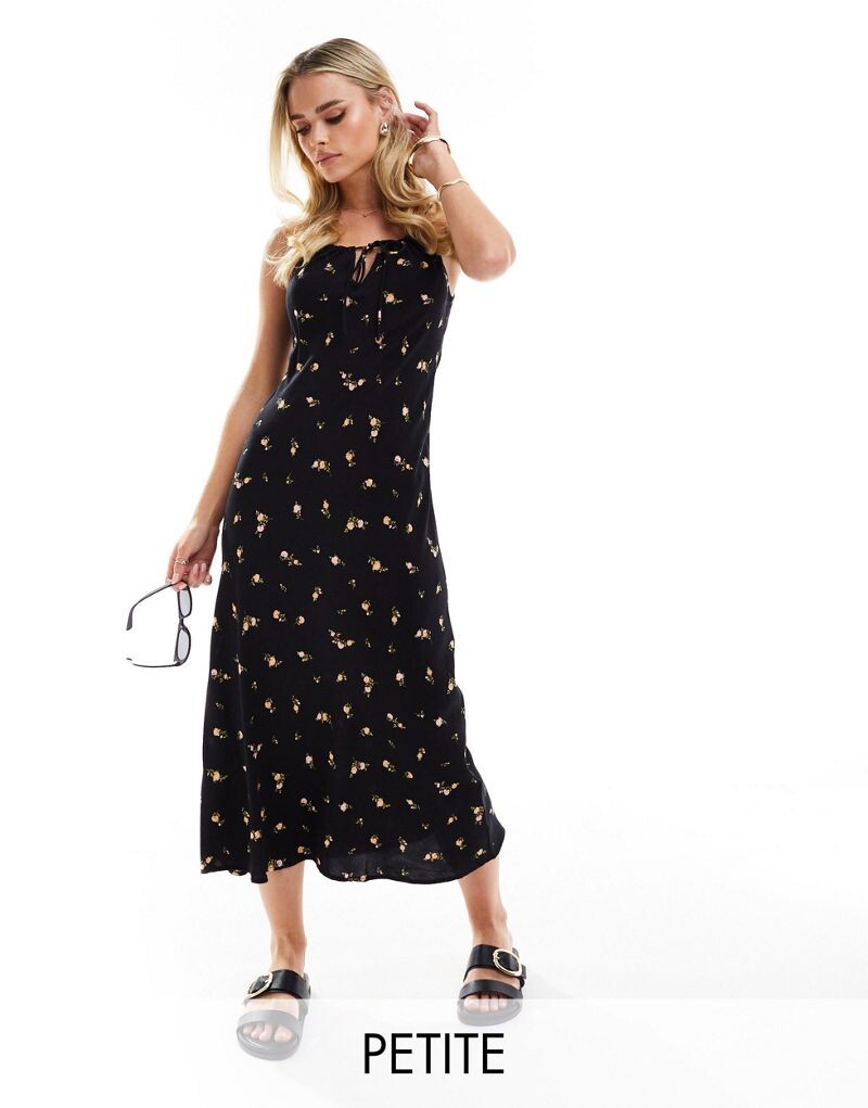 

Черное платье-комбинация макси с косой завязкой спереди Miss Selfridge Petite
