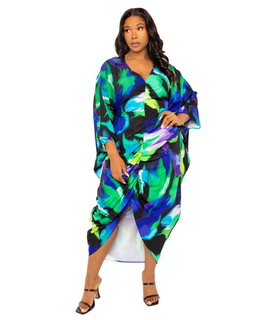 

Женское платье-кафтан больших размеров с принтом и зауженной талией Buxom Couture, Blue multi