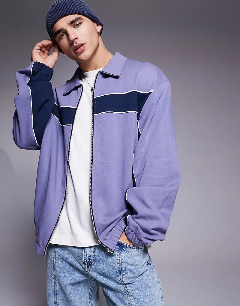 

Куртка свободного кроя харрингтон с синими вставками ASOS DESIGN