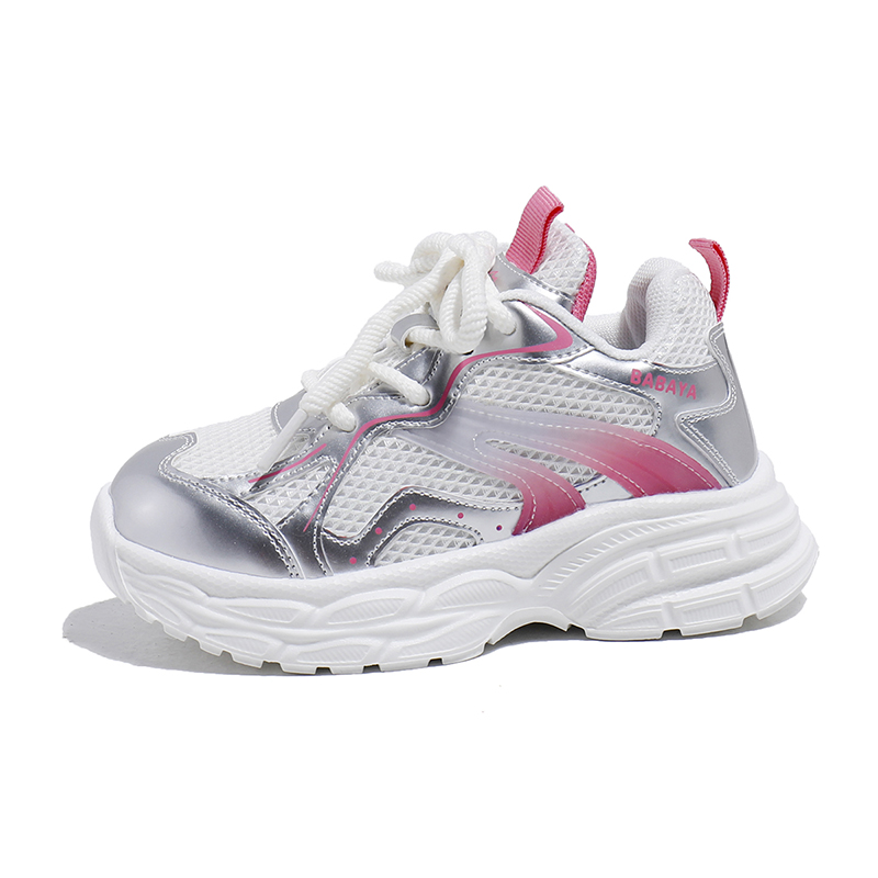 

Babaya Скользостойкие амортизирующие и дышащие низкие детские повседневные кроссовки silver white kids'