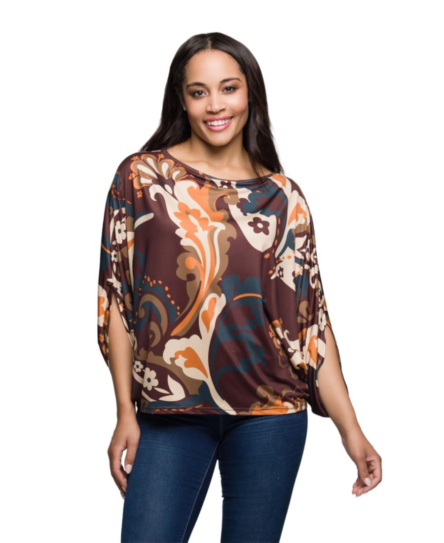 

Женская коричневая блузка с рукавами летучая мышь и принтом пейсли 24seven Comfort Apparel, Brown Multi