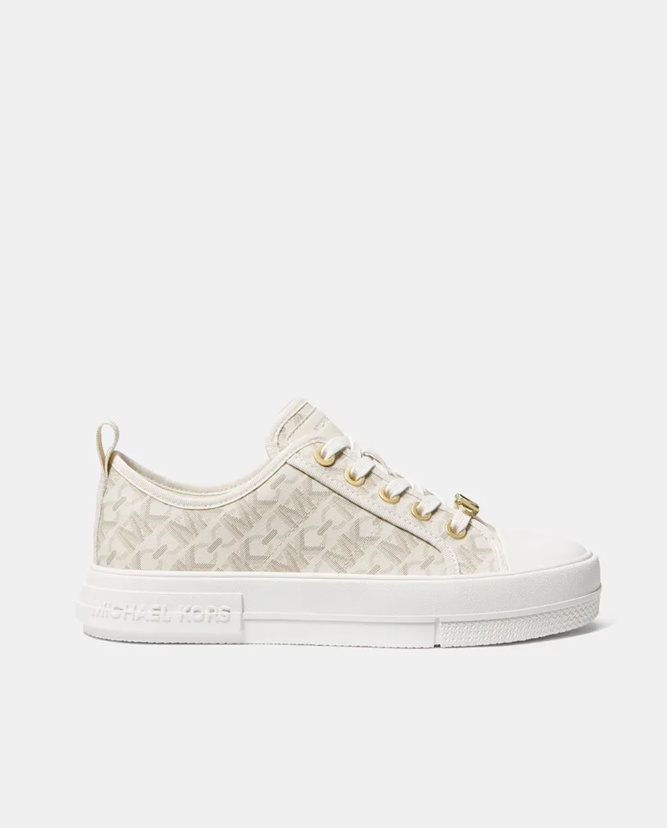 

Низкие женские кроссовки Evy Lace Up в форме шлема из парусины с принтом Michael Michael Kors, цвет Crema