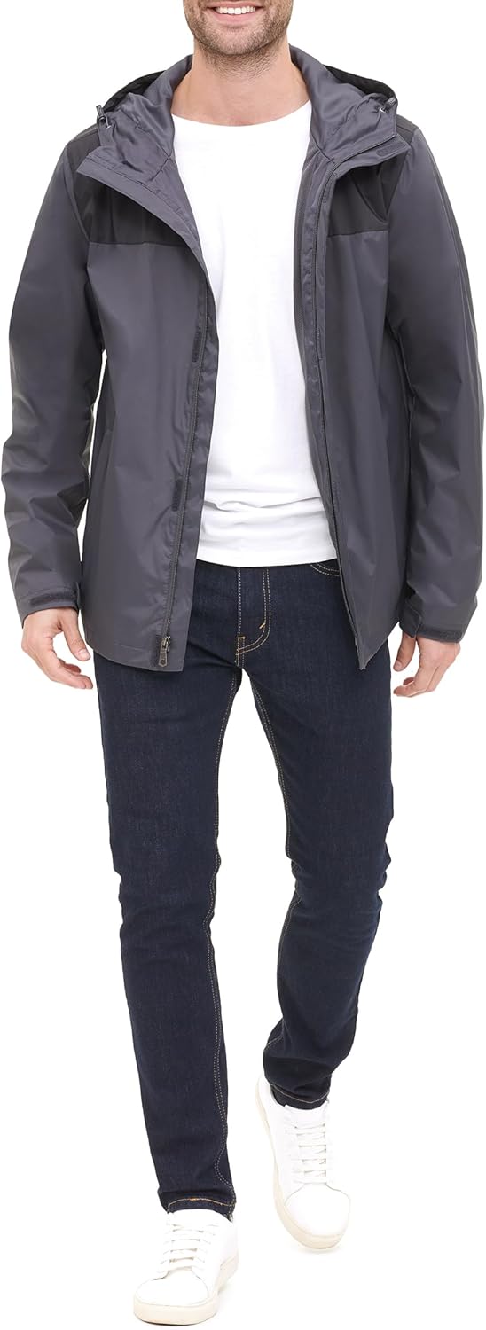 Мужская легкая дышащая водонепроницаемая куртка с капюшоном Tommy Hilfiger, Charcoal/Black Colorblock — фото 4