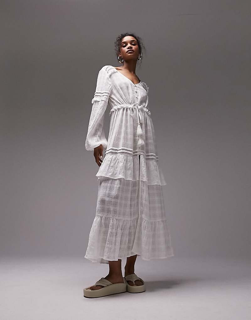 

Белое фактурное пляжное платье макси с завязками спереди Topshop