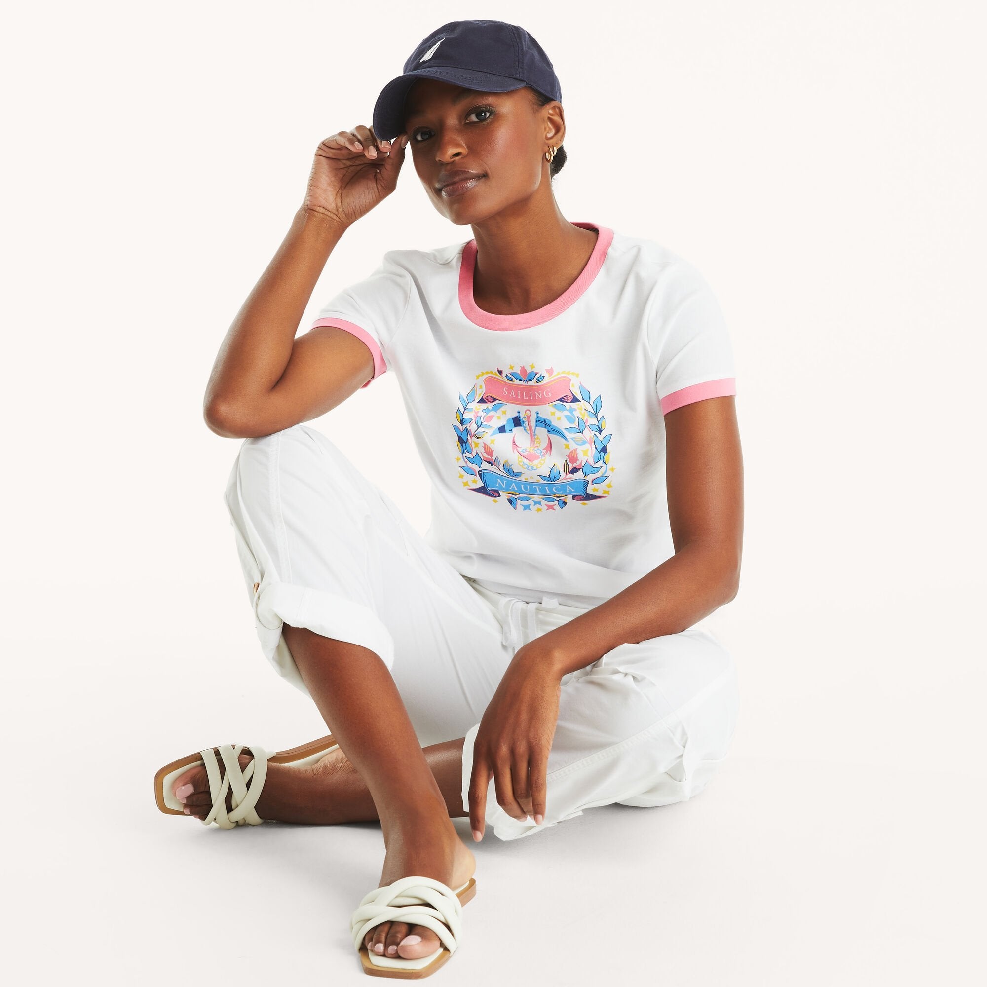 

Женская футболка Nautica Sailing с рисунком Nautica, цвет bright white
