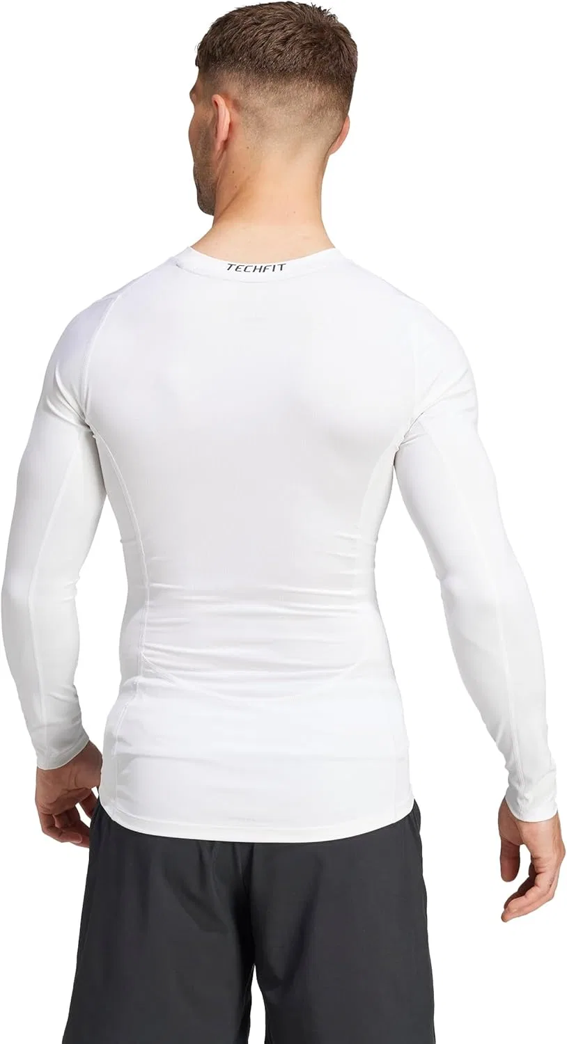 Мужская футболка для тренировок Adidas Techfit Compression с длинным рукавом, белый — фото 3