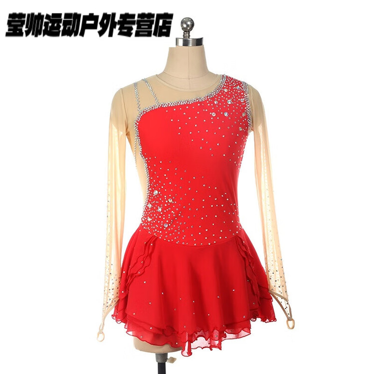 

HEAD Костюм для фигурного катания, детское платье для соревнований с разноцветными стразами, красный, размер S