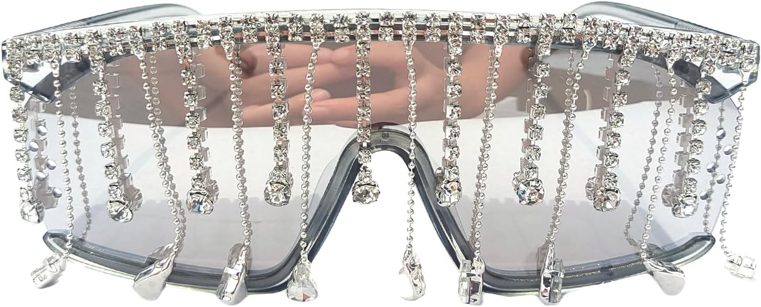 

Солнцезащитные очки Helena Flat Top Diamond для женщин, блестящие хрустальные солнцезащитные очки с кисточкой, женские солнцезащитные очки с жемчугом и стразами для вечеринок, Silver