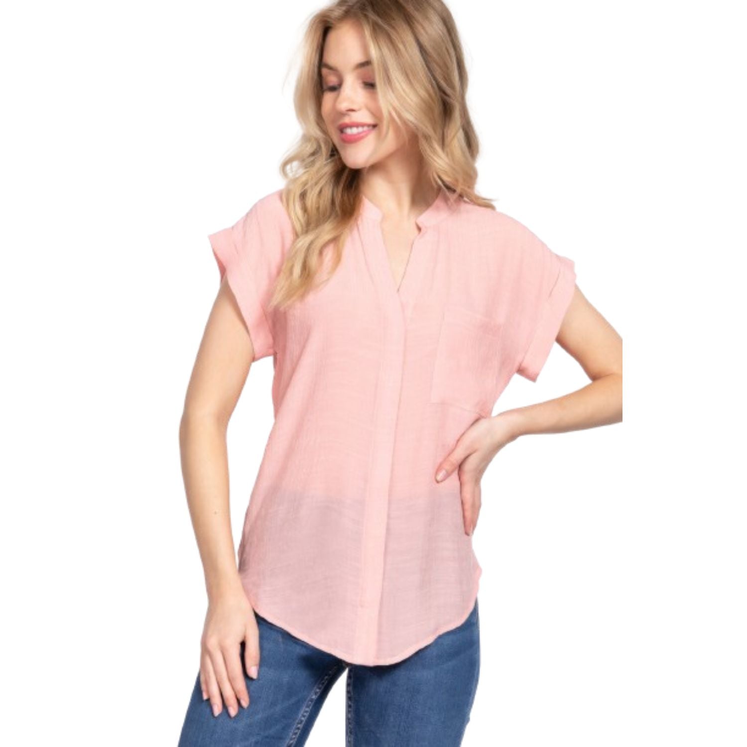 

Тканый топ Dolman Slv на пуговицах FASHNZFAB, розовый