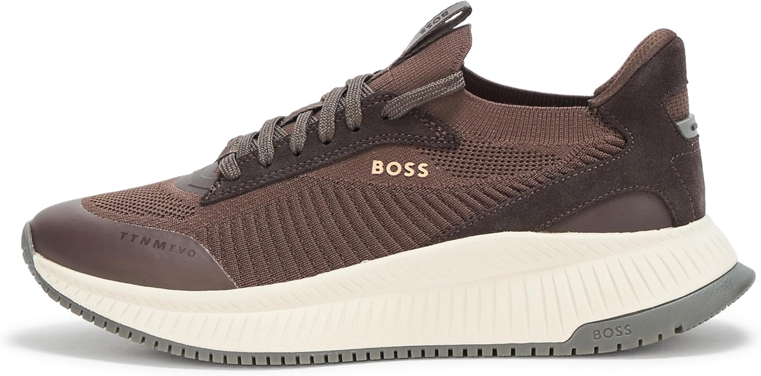 BOSS мужские современные кроссовки для бега с вязаной структурой, Cappuccino Brown — фото 2