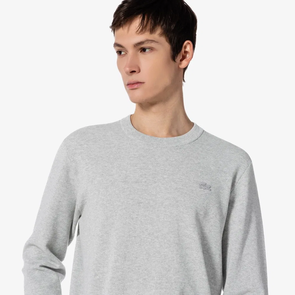 Мужской базовый пуловер с круглым вырезом, меланжевый серый, от Lacoste — фото 2