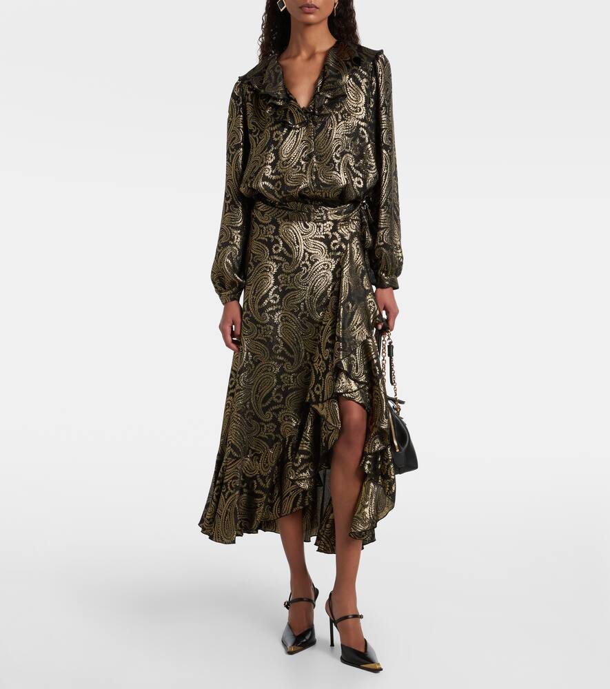 Блузка из смесового шелка с рюшами в стиле пейсли Etro, Gold — фото 2