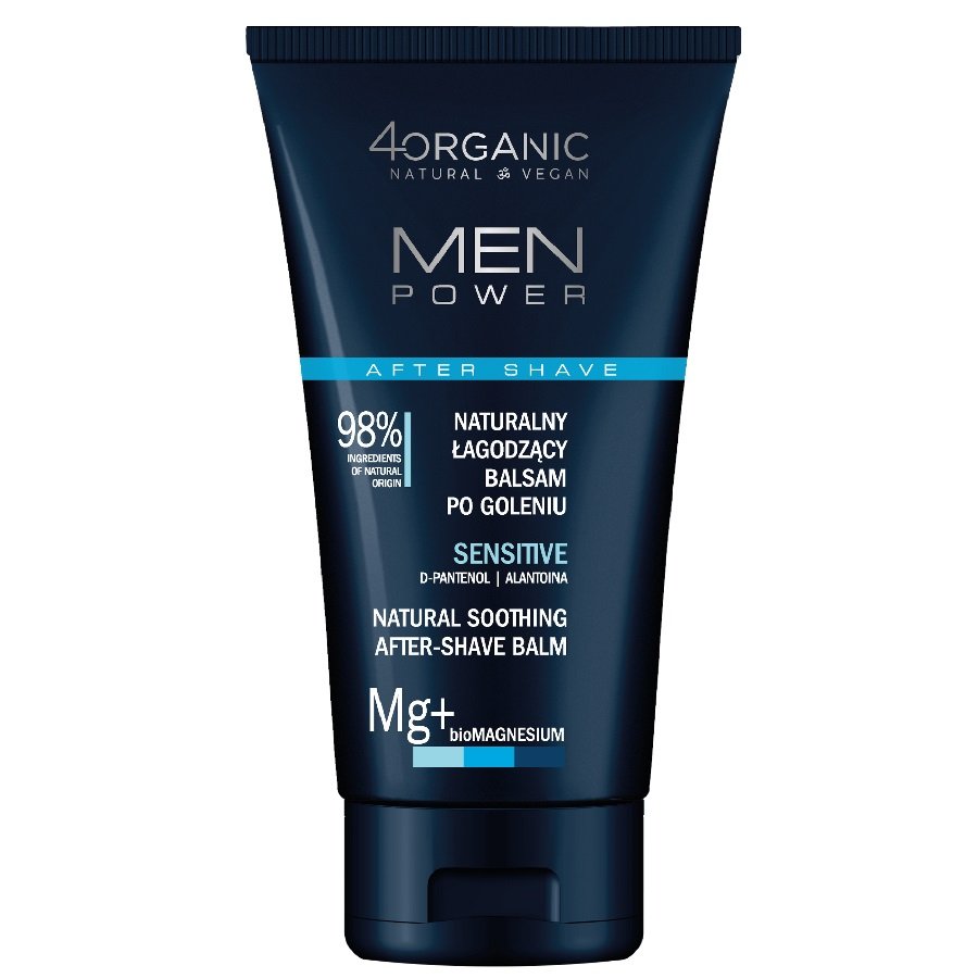 

4organic, Men Power, Натуральный успокаивающий бальзам после бритья Sensitive, 150 мл