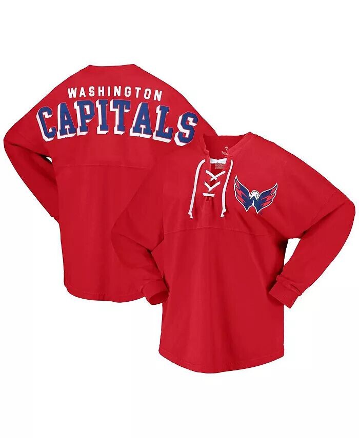 

Женская красная футболка Washington Capitals Spirit с V-образным вырезом и длинными рукавами из джерси Fanatics