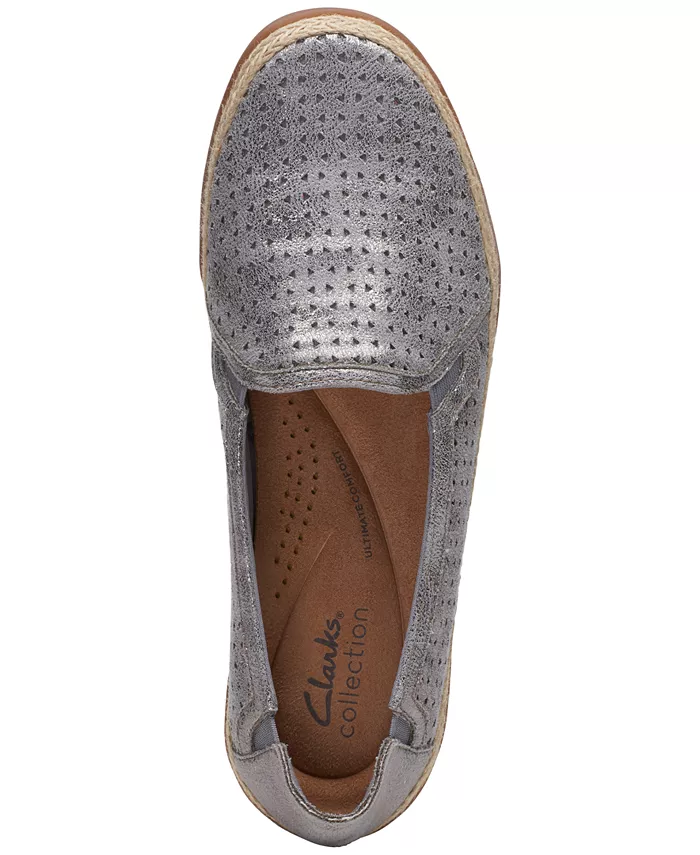 Слипоны-эспадрильи из кожи на плоской подошве Clarks, серебряный — фото 4