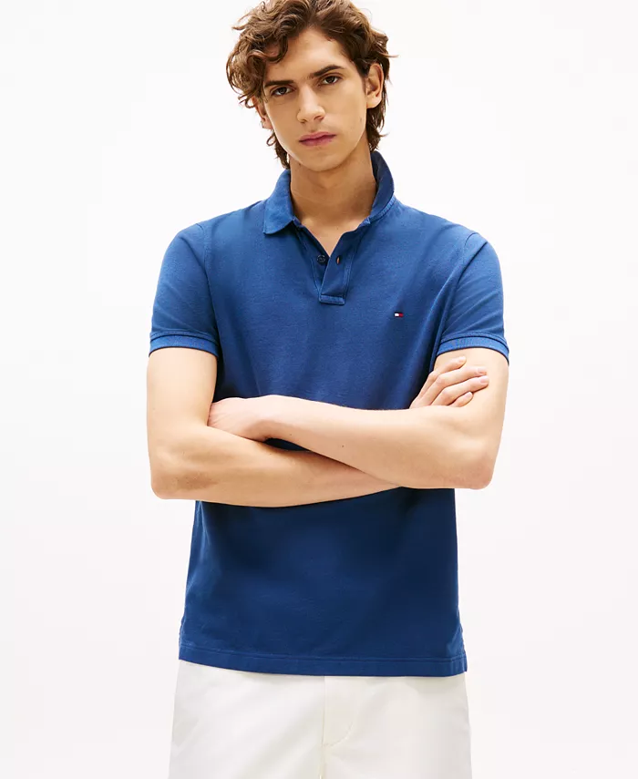 

Мужская поло с коротким рукавом, окрашенная в готовом виде Tommy Hilfiger, синий