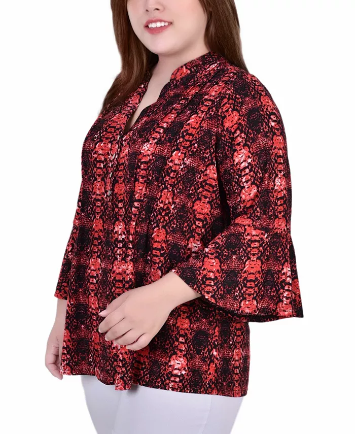 

Блузка с плиссировкой спереди и V-образным вырезом Plus Size NY Collection, мультиколор