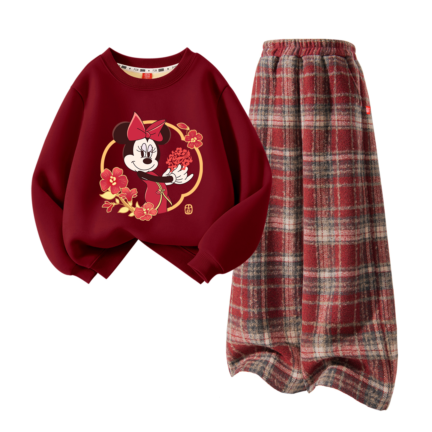 Детский танский костюм Disney, [thickened and fleece-lined]defoo bagnie бордовый+solid color красный plaid — фото 3