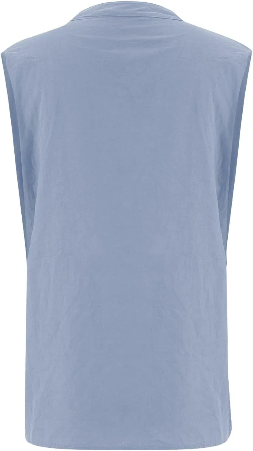 Женский топ на пуговицах из хлопка и льна, Light Blue — фото 3