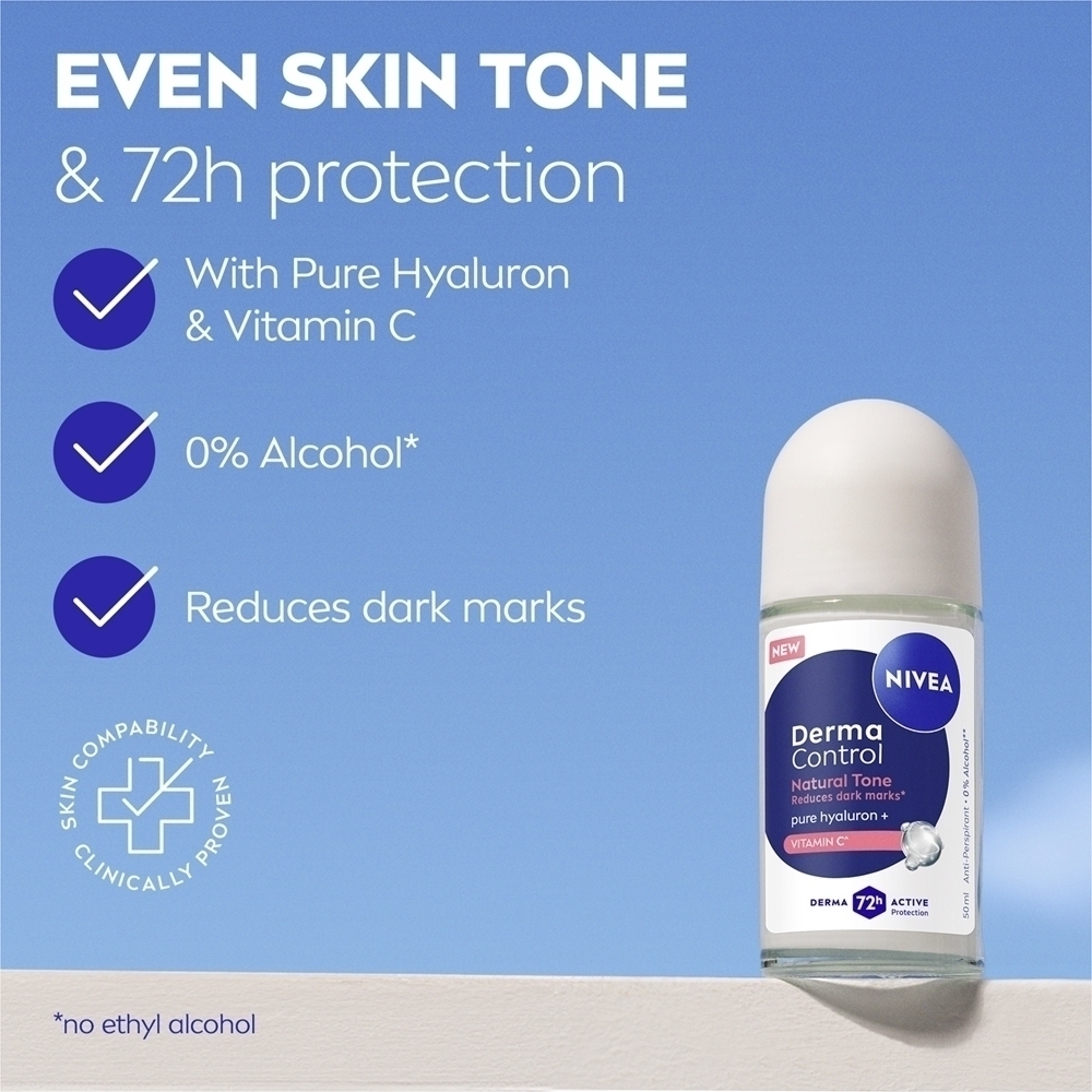 Derma control natural tone роликовый антиперспирант для осветления темных пятен Nivea, 50 мл — фото 2