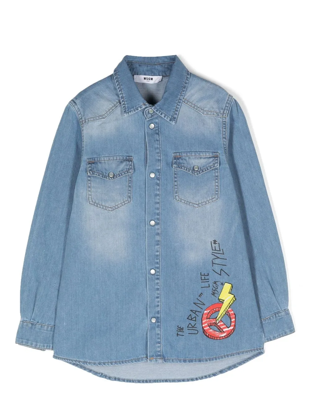

Джинсовая рубашка с логотипом MSGM Kids, синий