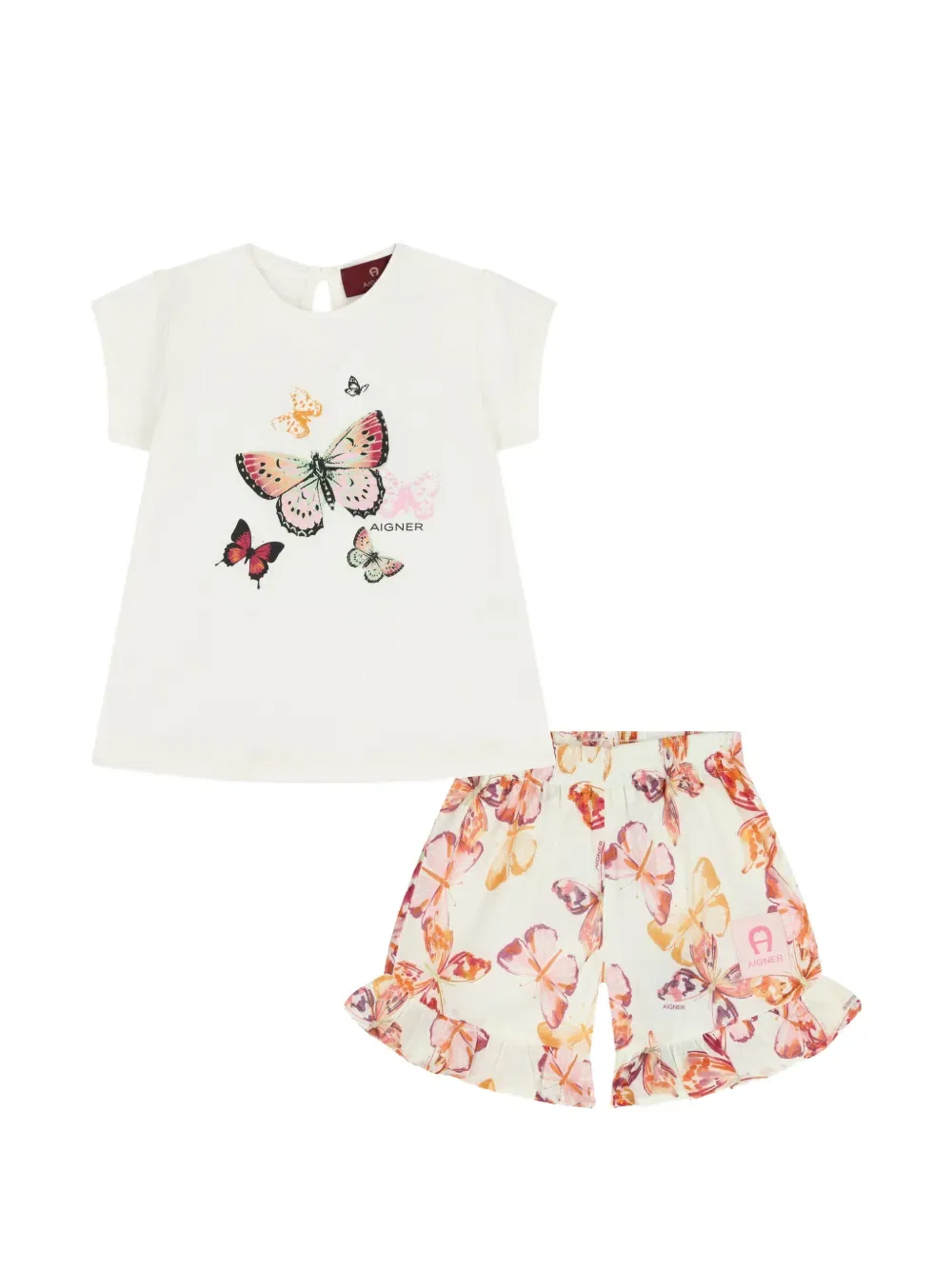 Комплект из шорт и топа с оборками и принтом бабочек Aigner Kids, нейтральный
