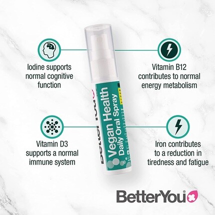 BetterYou Vegan Health спрей для полости рта, 25 мл, витамин D3, витамин B12, железо, йод — фото 2