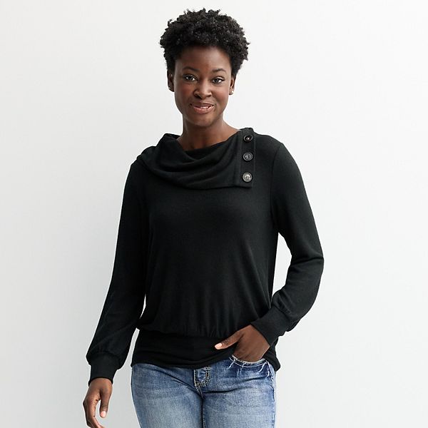 

Женский топ с длинными рукавами и воротником-капюшоном на пуговицах Apt. 9, Jet Black