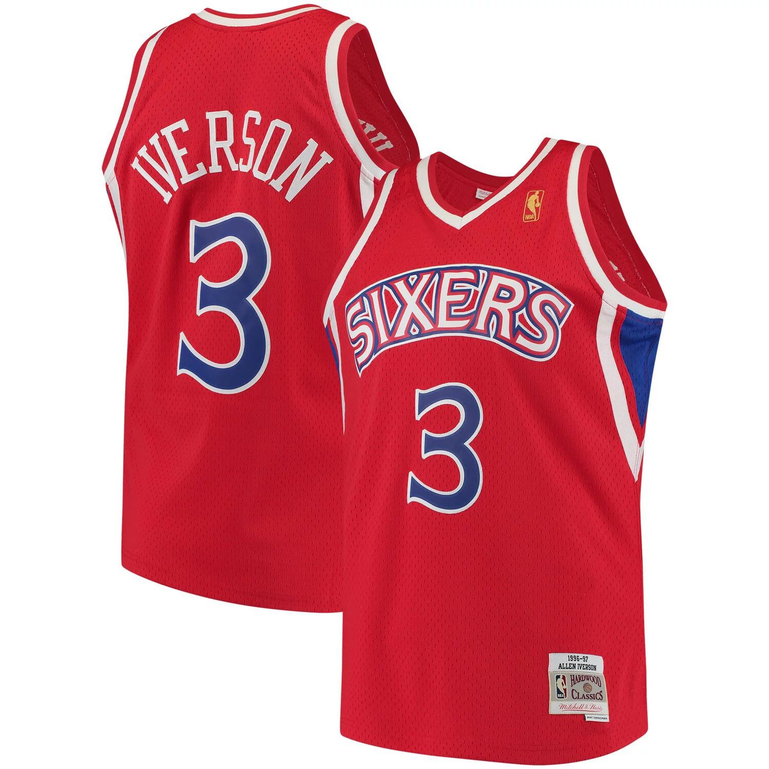 

Мужская майка Mitchell & Ness Allen Iverson Red Philadelphia 76ers 1996-97 Hardwood Classics Swingman