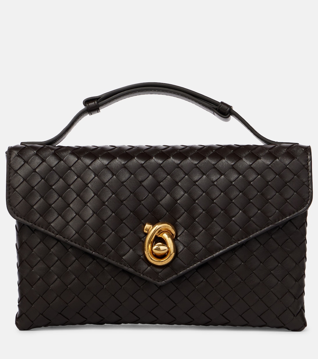 

Кожаная сумка-кроссбоди Intrecciato с узловым замком Bottega Veneta, Fondant-M Brass