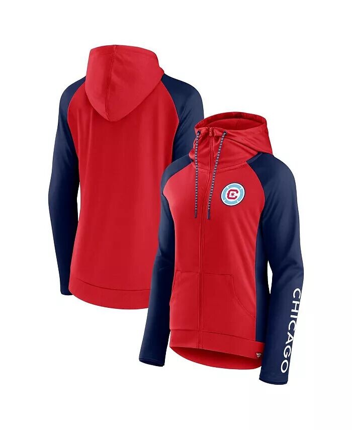 

Женская толстовка с капюшоном Chicago Fire Iconic Raglan с молнией красного/темно-синего цвета Fanatics