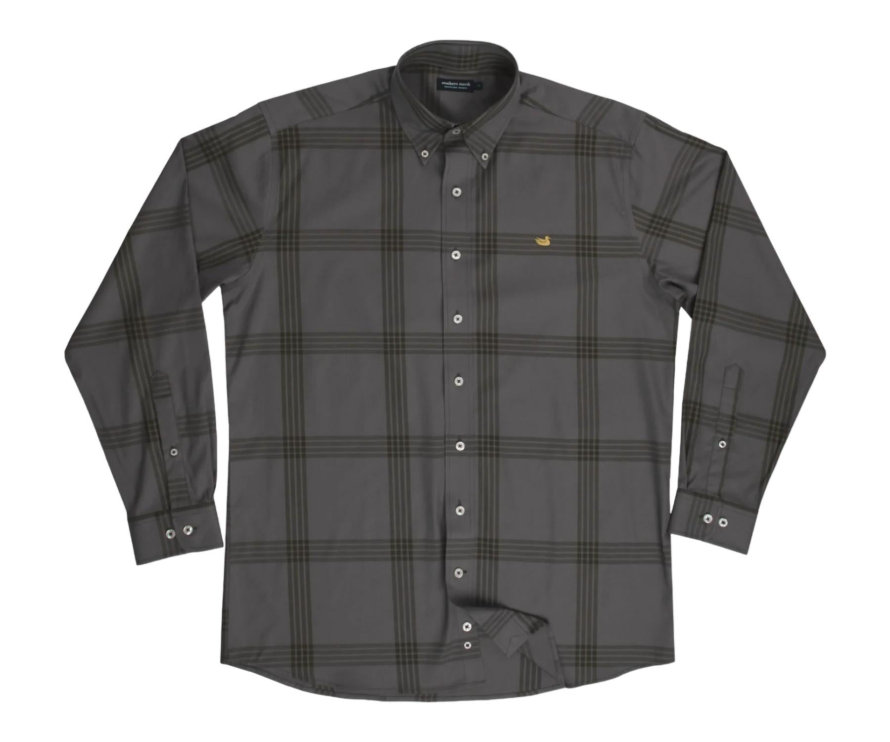 

Мужская рубашка Trussville Windowpane в цвете Midnight Gray/Dark Olive Southern Marsh