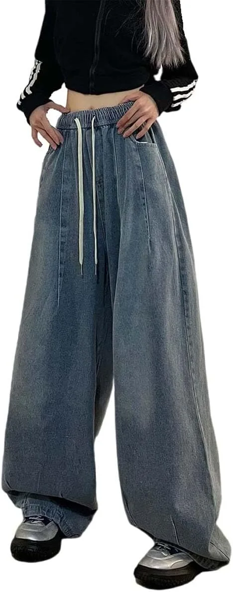 

MLAFE Женские мешковатые джинсы Harem Pants с эластичным поясом и плиссировкой