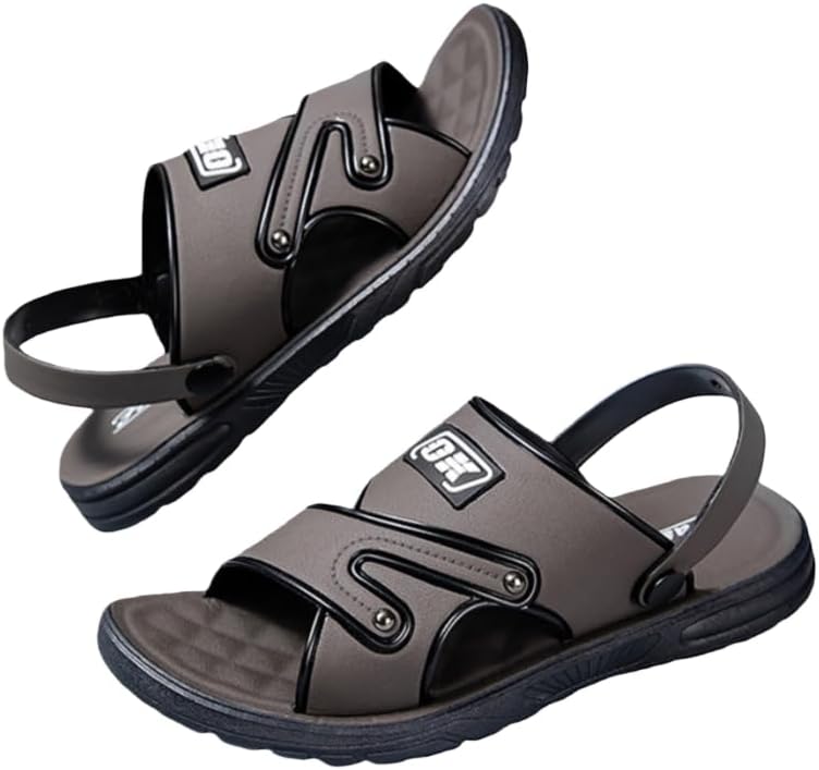 

Мужские кожаные сандалии с толстой подошвой на лето - шлепанцы в стиле «папа» для пляжа и повседневной носки на улице Hoalox, темно-серый