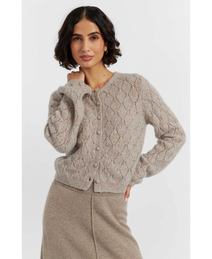 

Женский кардиган из шерстяной смеси с пушистым ромбовидным узором Chinti & Parker, Warm oatmeal