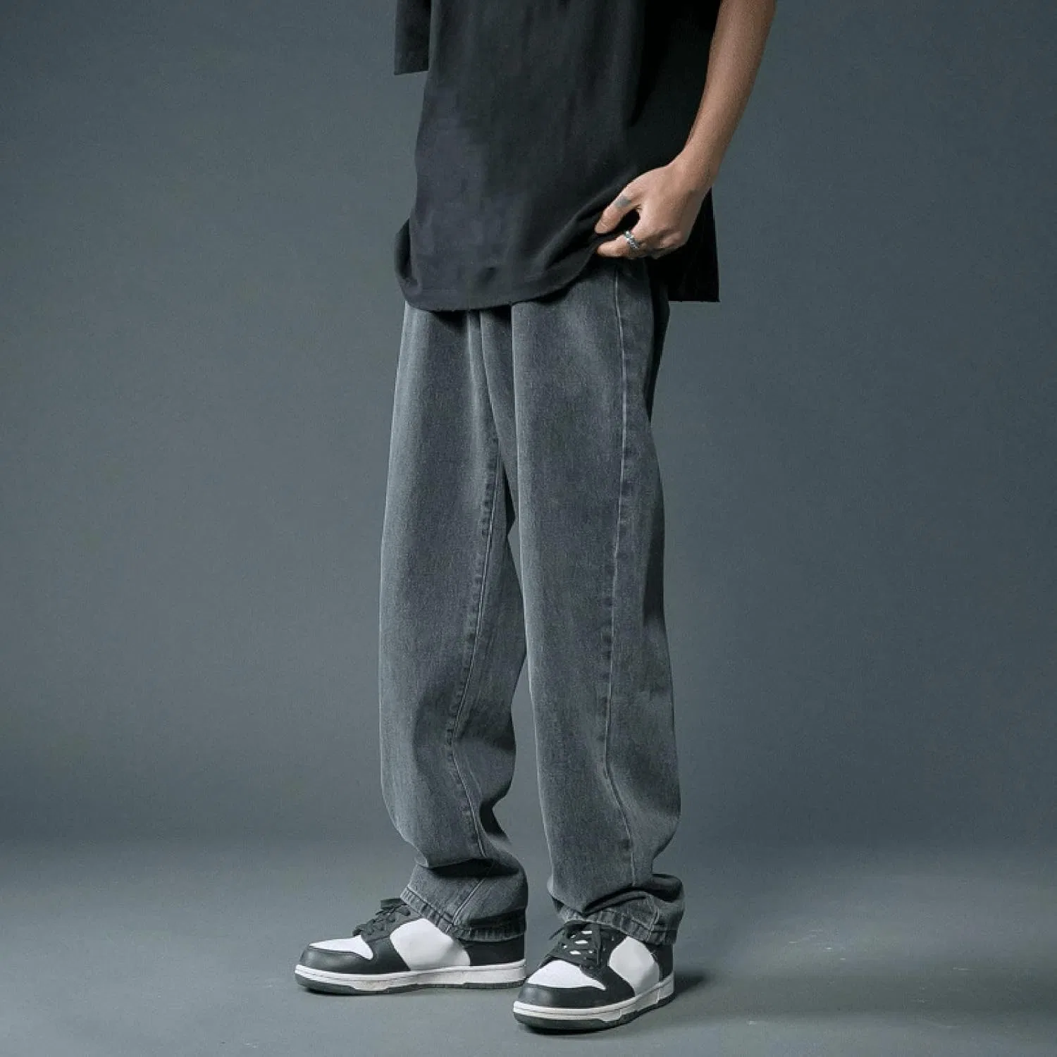 Джинсы свободные Straight Leg Y2K, Black — фото 2