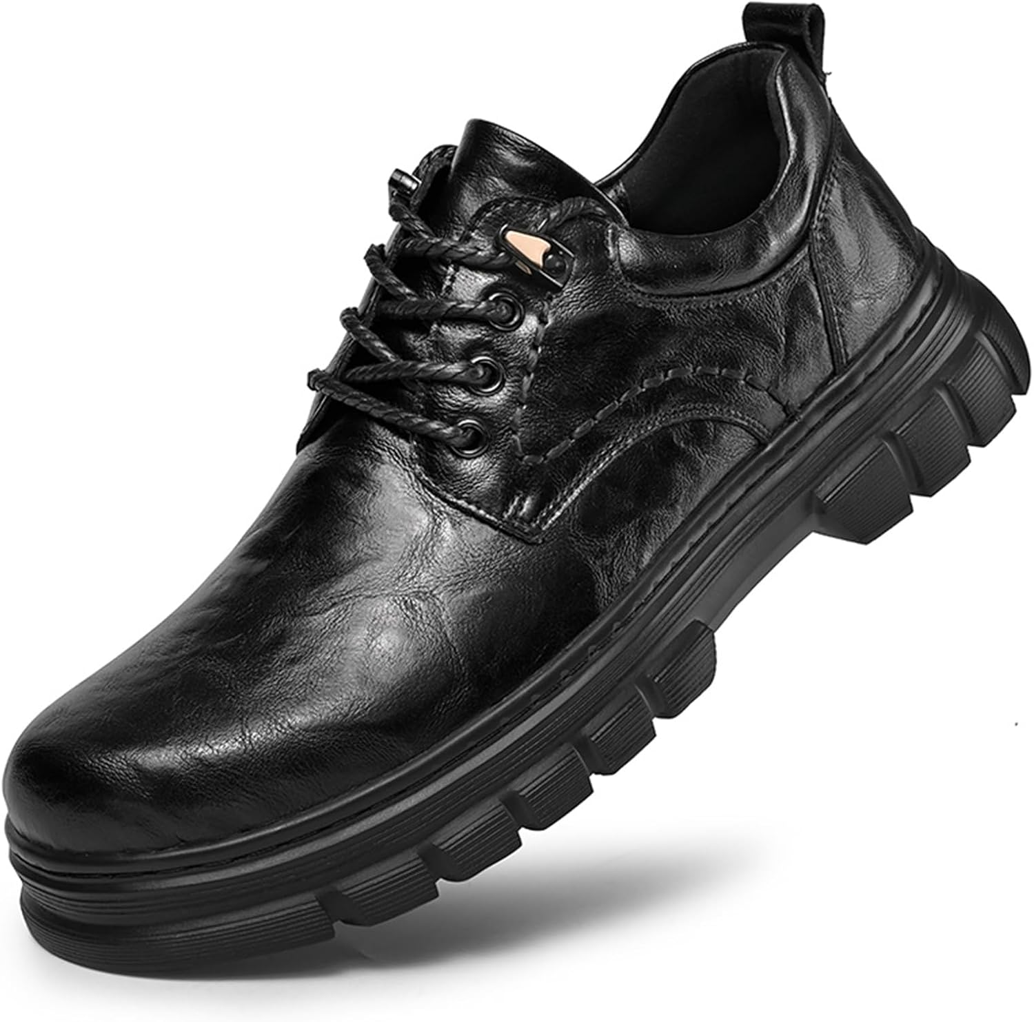 

Мужские ретро кожаные оксфорды с шнуровкой на платформе, удобные противоскользящие с круглым носком и низким каблуком, дерби для офиса и делового формального стиля Boaobaihuo, черный