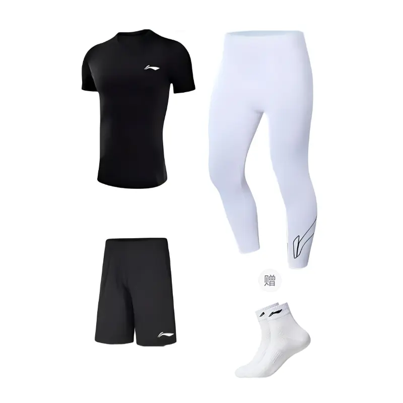 

Фитнес-комплект LiNing для мужчин, 3 предмета., set (белый short-sleeved shirt+черный shorts+белый capri pants) with li-ning socks 1 pack