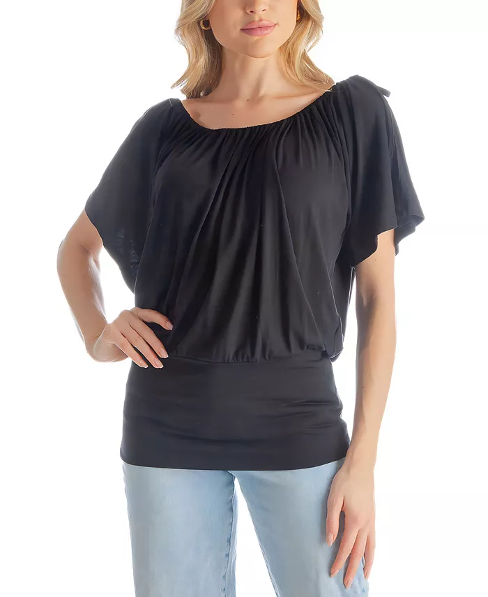 

Однотонный топ с короткими рукавами и разрезом на плече 24seven Comfort Apparel, черный