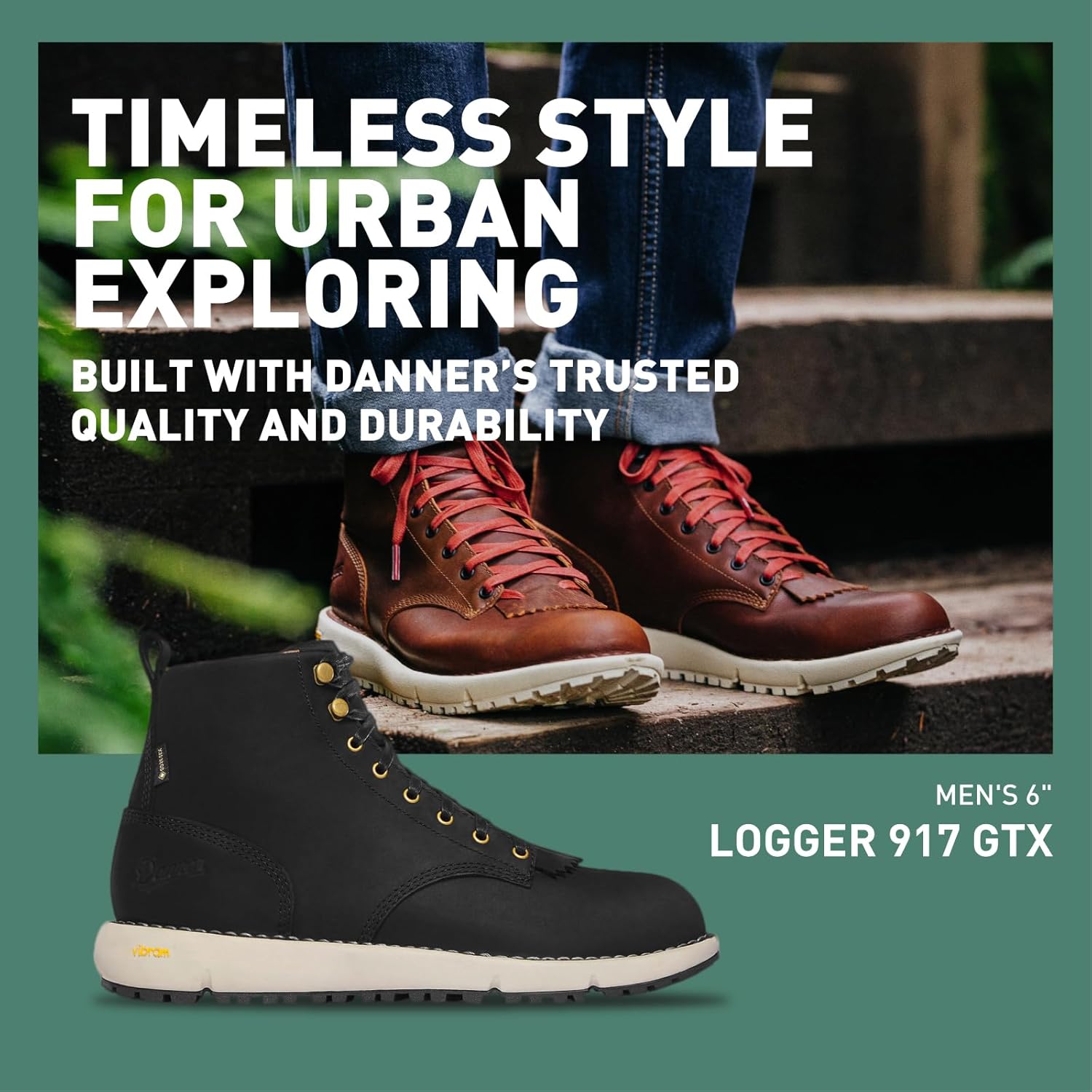 Мужские водонепроницаемые походные ботинки Danner Logger 917 6 - из кожи полного зерна с дышащей мембраной Gore-Tex, подошвой Vibram SPE и протектором 917 Traction, черный — фото 3