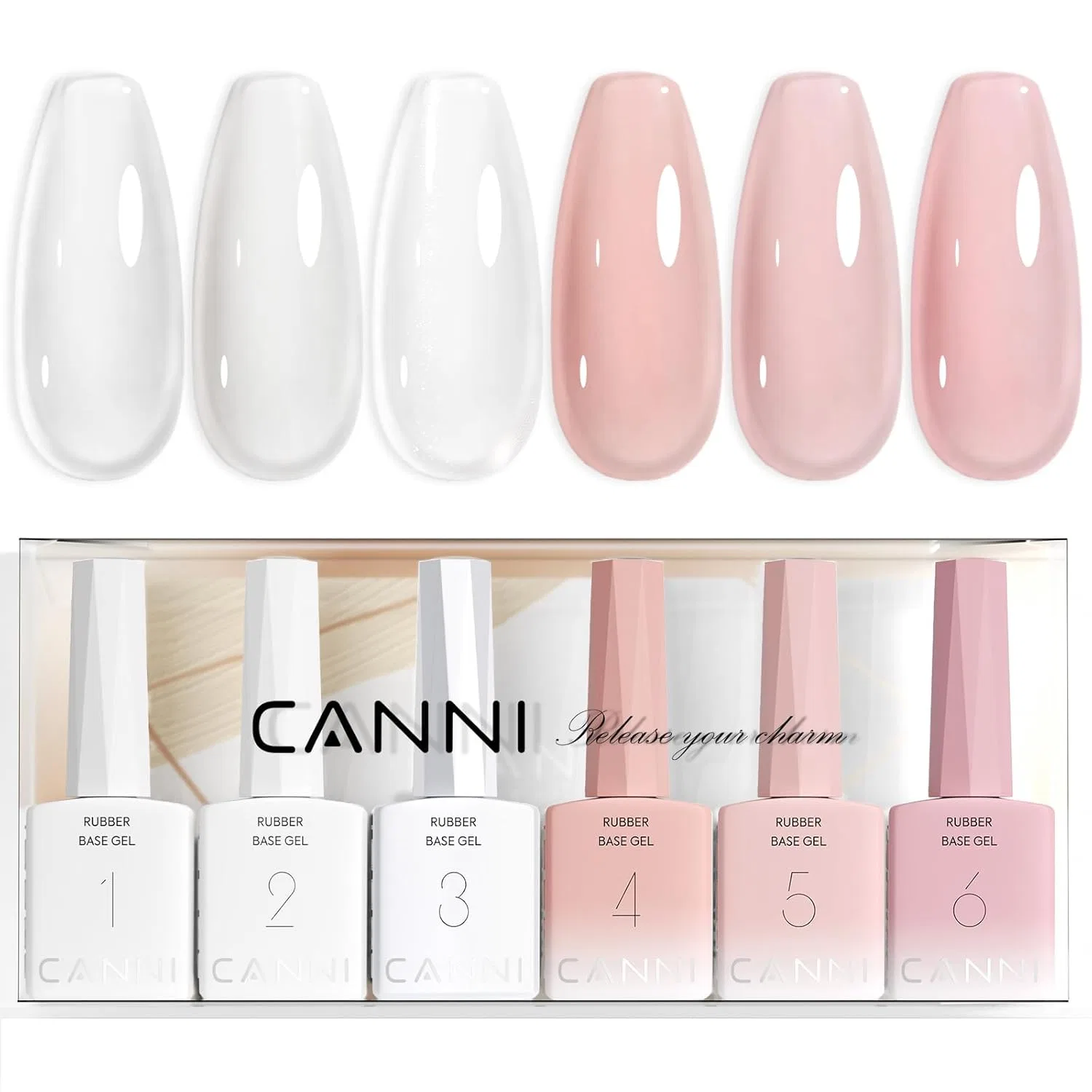 Каучуковая база CANNI 5-в-1 для гель-лака, 6 цветов Canni, Colour Gel