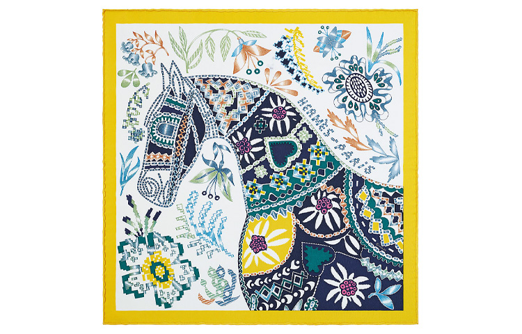 

Шелковый платок женский ярко-желтый/белый/разноцветный HERMES