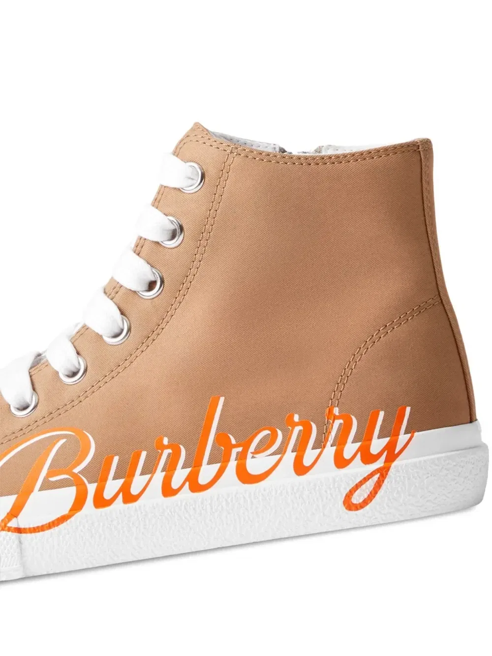 Высокие кеды из габардина с логотипом Burberry Kids, бежевый — фото 2