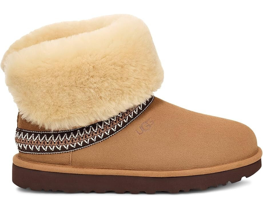 UGG Classic Short Crescent 1161770 Женские Коричневые Замшевые Шерстяные Полусапоги GBNC442 — фото 2