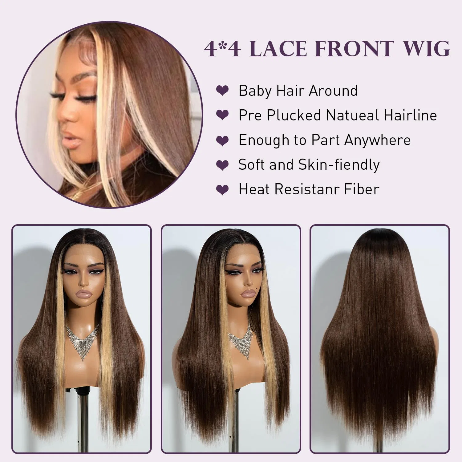Длинный прямой парик «13 x 4 x 4 Lace Frontal Wig» с кружевной передней частью от Joedir Joedir, Highligts Brown — фото 4