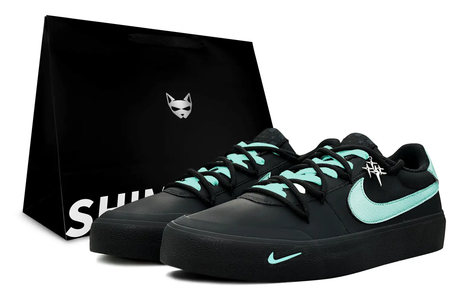 

Nike Кроссовки Court Shot Azo Blue, Shimmery Cat Low top Skateboard Shoes для мужчин, синий черный