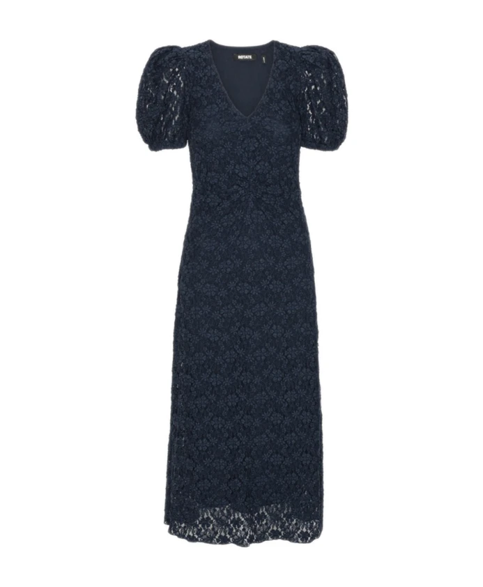 

Голубое кружевное платье с пышными рукавами Rotate Birger Christensen, синий