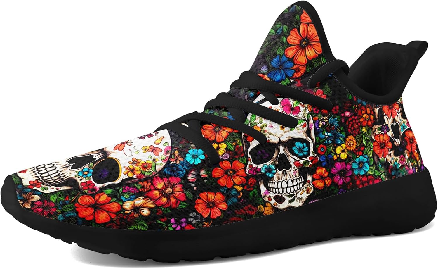 

Мужские кроссовки Skull Walking из сетчатого материала для бега по дорогам, легкие и дышащие, для тренировок, спорта, тенниса и ходьбы, хеллоуинские кроссовки Coolcustomize, черный