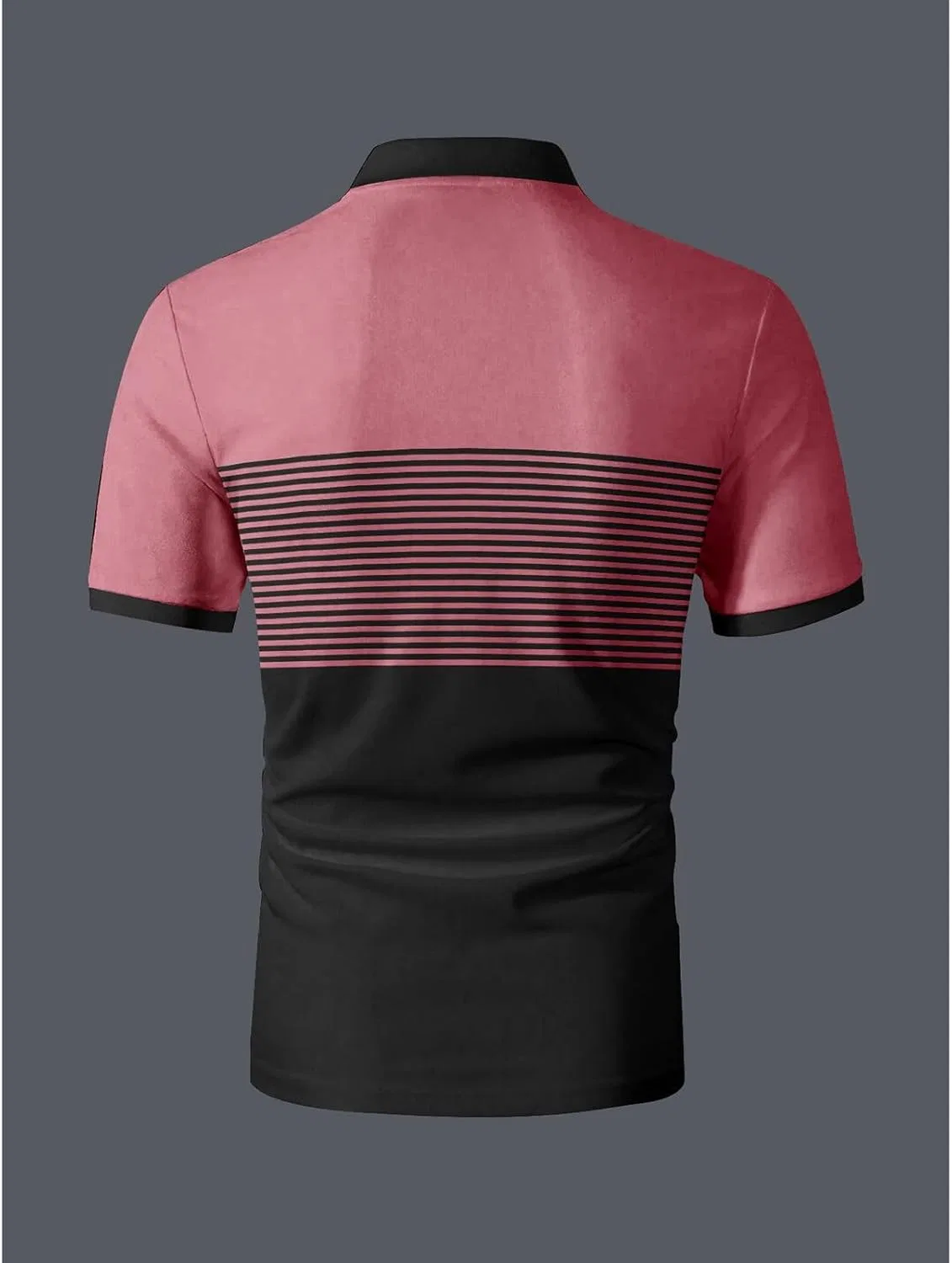 Мужское поло с коротким рукавом, полосатое, Slim Fit, с карманом, Pink — фото 4